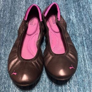 Puma Black and Pink Slip-On Flats